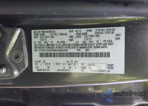 2013 Ford Escape Se из США, поврежденный, VIN 1FMCU9GX6DUA83081